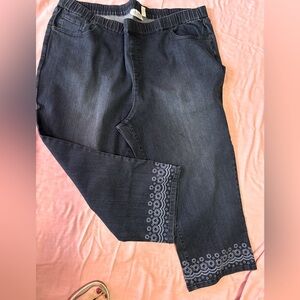 Womens D&CO Denim Company Jeans Blue  Size 24W Elastic Waist Embroidered new